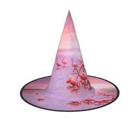 3 PCS Halloween Hat - Witch pink flamingos Print Costume Party, Women Men, Pointed Horn Cap, Light for Festive Easter