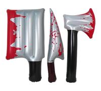3 Pcs Halloween Inflatable Bloodied Fake Knife Fancy Dress Accessory Prop Bloody Knife Axe Toy Pretend Cosplay Party Costume Accessory