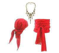 3 Pcs Halloween Pirate Costume Unisex Adults Medieval Pirate Vintage Bandana Wide Belt Sash Cosplay Party Accessory Set Includes Eye Patch or Skull Necklace for Men Women