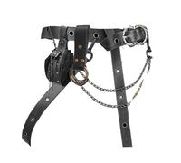 3 Pcs Halloween Renaissance Belt Pouch Coin Purse Phone Holder Skirt Hikes Medieval Viking Pirate Leather Belt Costume Sets, Chain-black