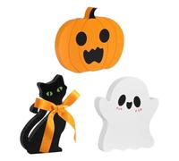 3 Pcs Halloween Tiered Tray Decor Set,Cute Ghost Pumpkin Wooden Sign,Farmhouse Decoration Rustic Centerpiece Si