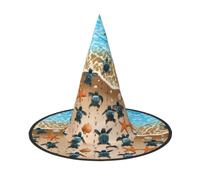 3 PCS Halloween Turtle crawling on the beach Print Witch Hat Pointed Cap | Costume Cosplay Role Play Festival Carnival Headband Masquerade Indoor Outdoor Women Men Ladies Pointed horn cap Gift