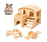 3 Pcs Hamster House, Wooden Hamster Hide with Seesaw & Arch Bridge | Small Animal Hideout Cage Accessories for Syrian Dwarf Hamsters Cage Accessories