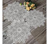 3 Pcs Hand-crocheted Lace Doily Table Placemat Vintage Embroidery Round Placemat for Cup, Drink, Bowl, Pot, Plate