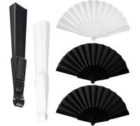 3 Pcs Hand Fan Folding,Silk Fabric Plastic Ribs Handheld Fans,Hand Held Paper Fan for Women Line Dance Cosplay Props Wedding Summer Festival Party Decorations Gifts (Black and White)