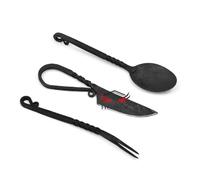 3 Pcs Hand Forged Iron Cutlery Set Medieval Viking Cutlery Set Kitchen Eating Utensils Include Spoon, Knife, Fork Tableware Set Best Gift
