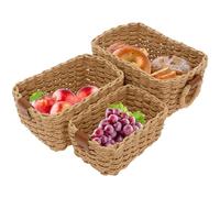 3-Pcs Hand-Woven Straw Baskets Set - Natural Wicker Organizers for Home Bathroom Living Room,Minimalist Home Decor