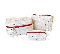 3 Pcs Handheld Makeup Bag Flower Print Cosmetic Bag Pen Bag Travel Wash Bag Large Capacity Toiletry Bag Storage Bag, Red zipper cherry, A01