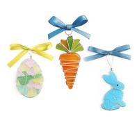 3 Pcs Handmade Sea Glass Easter Ornaments - Wire Wrapped Glass Bunny, Egg & Carrot Hanging Decor | Unique Coastal Tree Decorations for Spring Home, Window Suncatcher, Easter Gifts