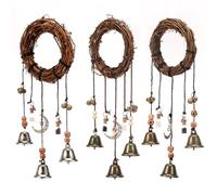 3 Pcs Handmade Witch Bells Wreath,Natural Wreath Home Protection Door Hanger,11.8×5in Spiritual Decor Wind Chimes Pendant for Home Door Garden Porch Craft Decor