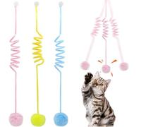 3 Pcs Hanging Cat Teaser Stick, Hanging Door Cat Plush Toy, Retractable Kitten Spring Toy with Bell, Interactive Cats Toys Jumpy Chasing Exercise Entertain Toy, Teaser Toys for Indoor Cats Kitten