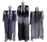 3 PCS Hanging Grim Reaper - Halloween Hanging Ghost Decorations with LED Flashing Red Eyes, Spooky Skeleton Ghosts for Haunted Houses & Garden Decor, Scary Indoor Outdoor Horror Props