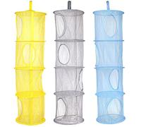 3 Pcs Hanging Mesh Space Foldable 3 Compartments Storage Basket Saver Bags Organizer for Travel,Kids Room,Bathroom and More