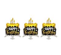 3 PCS Happy Birthday Balloons, Self Inflating Foil Balloons, Reusable Helium Balloon, Black and Gold Cake Balloon, Birthday Party Decorations for Girls Women Boy Men