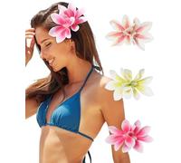 3 PCS Hawaiian Flower Hair Clips for Women Orchid Flower Hair Clips Artificial Flower Hair Barrettes Hibiscus Flower Hair Clips for Wedding Bridal Beach Party(Lilac+Pink+Green)
