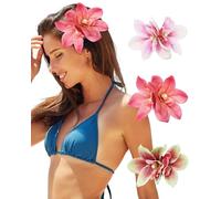 3 PCS Hawaiian Flower Hair Clips for Women Orchid Flower Hair Clips Artificial Flower Hair Barrettes Hibiscus Flower Hair Clips for Wedding Bridal Beach Party(Pink+Rose+Green)