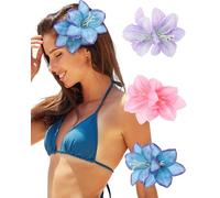 3 PCS Hawaiian Flower Hair Clips for Women Orchid Hair Claw Clips Artificial Hibiscus Flower Hair Barrettes for Wedding Bridal Beach Party(Pink+Purple+Blue)