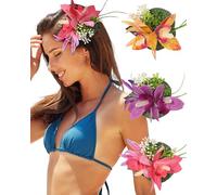 3 PCS Hawaiian Flower Hair Clips for Women Orchid Hair Claw Clips Artificial Hibiscus Flower Hair Barrettes for Wedding Bridal Beach Party(Pink+Purple+Yellow)
