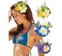 3 PCS Hawaiian Flower Hair Clips for Women Orchid Hair Claw Clips Artificial Hibiscus Flower Hair Barrettes for Wedding Bridal Beach Party(Blue+Purple+Yellow)