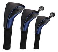 3 Pcs Head Covers for Woods and Driver, Breathable Mesh Golf Head Covers Set with Interchangeable Number Tags, Streamlined Golf Club Covers for Fairway Woods, Black and Blue