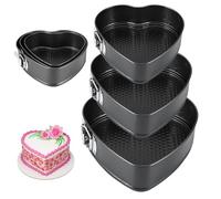 3 Pcs Heart Shaped Cake Tin Set, Round Buckle Removable Bottom Non Stick Baking Pan, Even Heat Distribution Cheesecake Tin, Honeycomb Chassis Carbon Steel Cake Mold, Heart Cake Tin for Baking (Black1)
