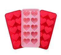 3 Pcs Heart Shaped Ice Cube Trays - 10-Cavity Silicone Molds in Pink & Red for Ice Cubes, Candy & Chocolate