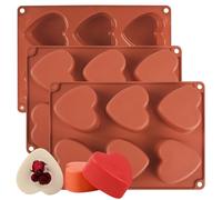 3 Pcs Heart Silicone Mould, 6-Cavity Love Heart Shaped Shape Chocolate Mould, Reusable Love Dessert Moulds Cake Tin for Baking DIY Chocolate, Handmade Soap, Pudding, Cheesecake, Brownie, Ice Cube