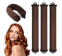 3 Pcs Heatless Blowout Rods,Curlers Overnight Without Heat, Flexi Bars with Hooks, Sleep Out DIY Hair Curls, Heat-Free Curling Iron for All Hair Types (Brown)
