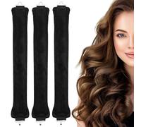 3 Pcs Heatless Curlers, Heatless Curls Hair Rollers for Long Hair, No Heat Overnight Curlers Blowout Rods Soft Satin Sleeping Lazy Curler (Black)