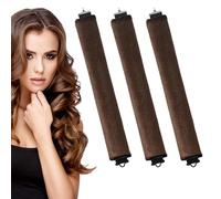 3 Pcs Heatless Curlers,HeatlessCurling Rod for All Hair Types,Heatless Curling Rods Hair Rollers,Sleep In HeatlessCurlers,No Heat Curler Roller for Big Waves, Soft Velvet Thick Flexi Rods (Brown)