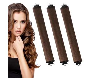 3 Pcs Heatless Curlers,HeatlessCurling Rod for All Hair Types,Heatless Curling Rods Hair Rollers,Sleep In HeatlessCurlers,No Heat Curler Roller for Big Waves, Soft Velvet Thick Flexi Rods (Brown)