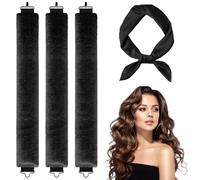 3 Pcs Heatless Curlers & Overnight Blowout Rollers for Hair - No Heat Headband Rods, Salon Waves Overnight Blowout, Velvet Adjustable Styling Kit (Black)