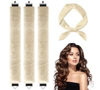 3 Pcs Heatless Curlers & Overnight Blowout Rollers for Hair - No Heat Headband Rods, Salon Waves Overnight Blowout, Velvet Adjustable Styling Kit (Beige)