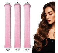 3 PCS Heatless Curlers, Overnight Heatless Blowout Rods for Long Short Wavy Hair, Overnight Blowout Rods, Curling Rods Headband Hair Styling Set for Sleeping(Pink)