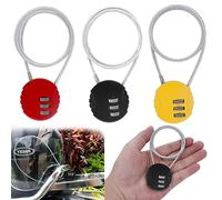 3 Pcs Helmet Cable Lock, Snowboard Lock, Secure Cable Lock, Small Padlock Outdoor for Bike Electric Bike Skateboards Strollers Lawnmowers and Other Outdoor Equipments(Black, Red, Yellow)