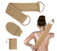 3 Pcs Hemp Back Scrubber Set, Natural Exfoliating Back Strap with Mitt and Soap Bag, Loofah Back Strap for Body Shower, Strap with Handles, Deep Cleaning, Dead Skin Removal for Men and Women
