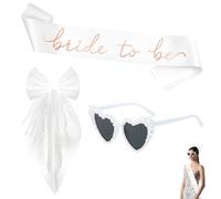 3 PCS Hen Party Accessories Set, Hen Do Accessories Bride to Be Decorations Bridal Shower Decorations Brides to Be Sunglasses, Bride to Be Sash and Bridal Embroidered Veil Decorations White