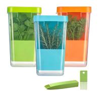 3 Pcs Herb Keeper with Stripper and Scissors, Moisture-Proof Seal Plastic Cilantro Storage Spices Container for Refrigerator, Large Capacity Vegetable Keeper for Herb, Spices