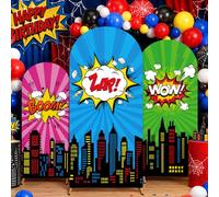 3 Pcs Hero Web Arch Backdrop Covers Spider Party Decorations Hero Theme Spandex Stretchy Arched Cover Spider Theme Photography Background for Cosplay Photo Props Wedding Birthday Baby Shower Decor