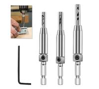 3 Pcs Hinge Drill Bit Set, Self Centering Drill Bit, Hex Shank Hinge Drill Bit Guide Set, Hexagon Spanner and HSS Drill Bits for Woodworking, Door & Cabinet Installation (5/64", 7/64", 9/64")