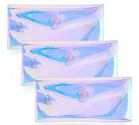 3 Pcs Holographic Makeup Bag Iridescent Pencil Pouch Clear Transparent Iridescent Cosmetic Bag Organizer Travel Hologram Handbag Clear Coin Purse for Teen Girls Women Kids, as pictures shown, M,