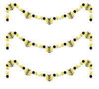 3 Pcs Honey Bee Decorations Bee Felt Garlands Pre-Strung Hanging Banner Bees Pom Pom Happy Bee's Day Party Supplies for Baby Shower Birthday Party