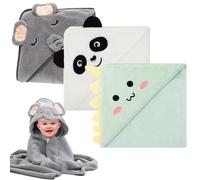 3 Pcs Hooded Baby Towels, 80*80CM Ultra Soft Newborn Towels with Hood, Cute Animal Design Absorbent Baby Bath Towels, Absorbent Large Toddler Bath Towel for Newborn Baby Boys and Girls, 0-5 Years