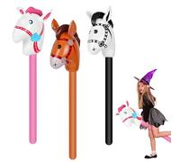 3 Pcs Horse Hobby, Inflatable Balloon Sticks, Pink Black Brown Interesting Design Easy to Use, Inflatable Horse Sticks for Decorating Birthday Parties, Pony Parties, Carnivals, Christmas(3 Colour)