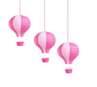3 pcs Hot Air Balloon Decorations 12" (30cm) Hot Air Balloon Decor Hanging Party Lanterns Paper Nursery Lampshade Baby Class Room School Home Decorations (Hot Pink)
