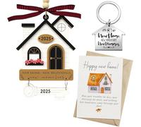 3 Pcs house warming gifts new home gifts Ornament 2025, Housewarming Gift Key Chain and Card, New Beginnings Keepsake, Xmas Tree Decor, Holiday Memories for First Home Family Colleague Friends Teacher
