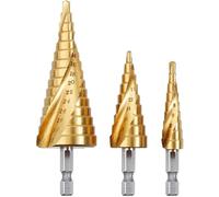 3 Pcs HSS Stainless Steel Metal Drill Bits 4-12/20/32mm Triangle Tapered Titanium Hex Shank Drill Bits for Drill on Steel, Brass, Wood, Plastic