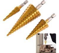 3 pcs HSS Step Bits, High Speed Steel Step Drill Bit Set (4-12mm, 4-20mm, 4-32 mm) Cone Drill Bits Hole Cutter,Cone Hole Cutter Drill Bits with Universal Hex Shank for Wood, Plastic and Sheet Metal