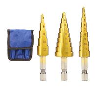 3 Pcs HSS Step Bits Set HSS Titanium Coated Step Drill Bit Set High Speed Steel Step Drill Bits Set Cone Hole Cutter Drill Bits with Universal Hex Shank for Wood Metal Plastic PVC Board Sheet