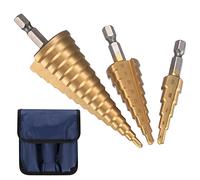 3 Pcs HSS Step Drill Bit Set, 4mm-12/20/32mm High Speed Steel Step Drill Bits Set Titanium Coated, Cone Hole Cutter Drill Bits with Universal Hex Shank for Wood Metal Plastic PVC Board Sheet